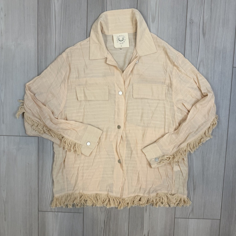 Fantastic Fawn Medium Peach Button Down Blouse Top Frayed